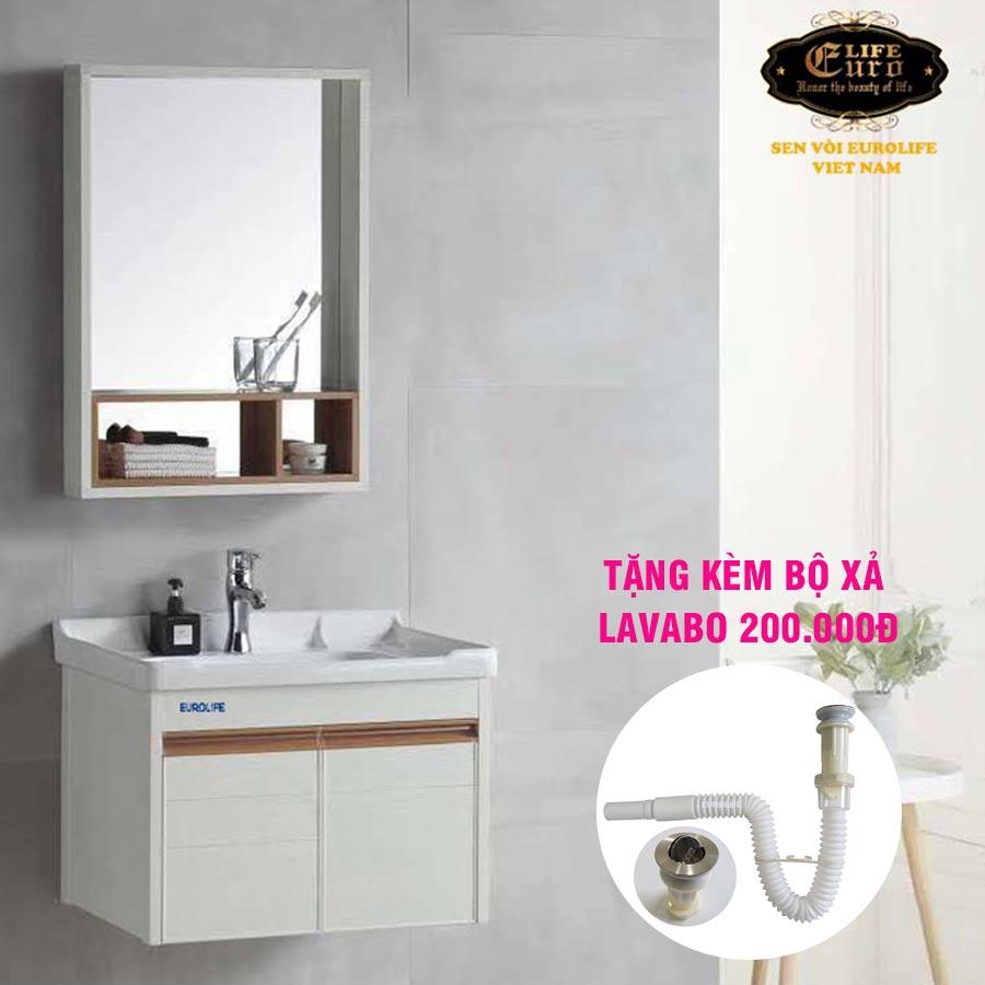 [Trả góp 0%] Bộ tủ Lavabo hợp kim Nhôm chịu nước cao cấp Eurolife BLV-AL01 (Trắng nâu)