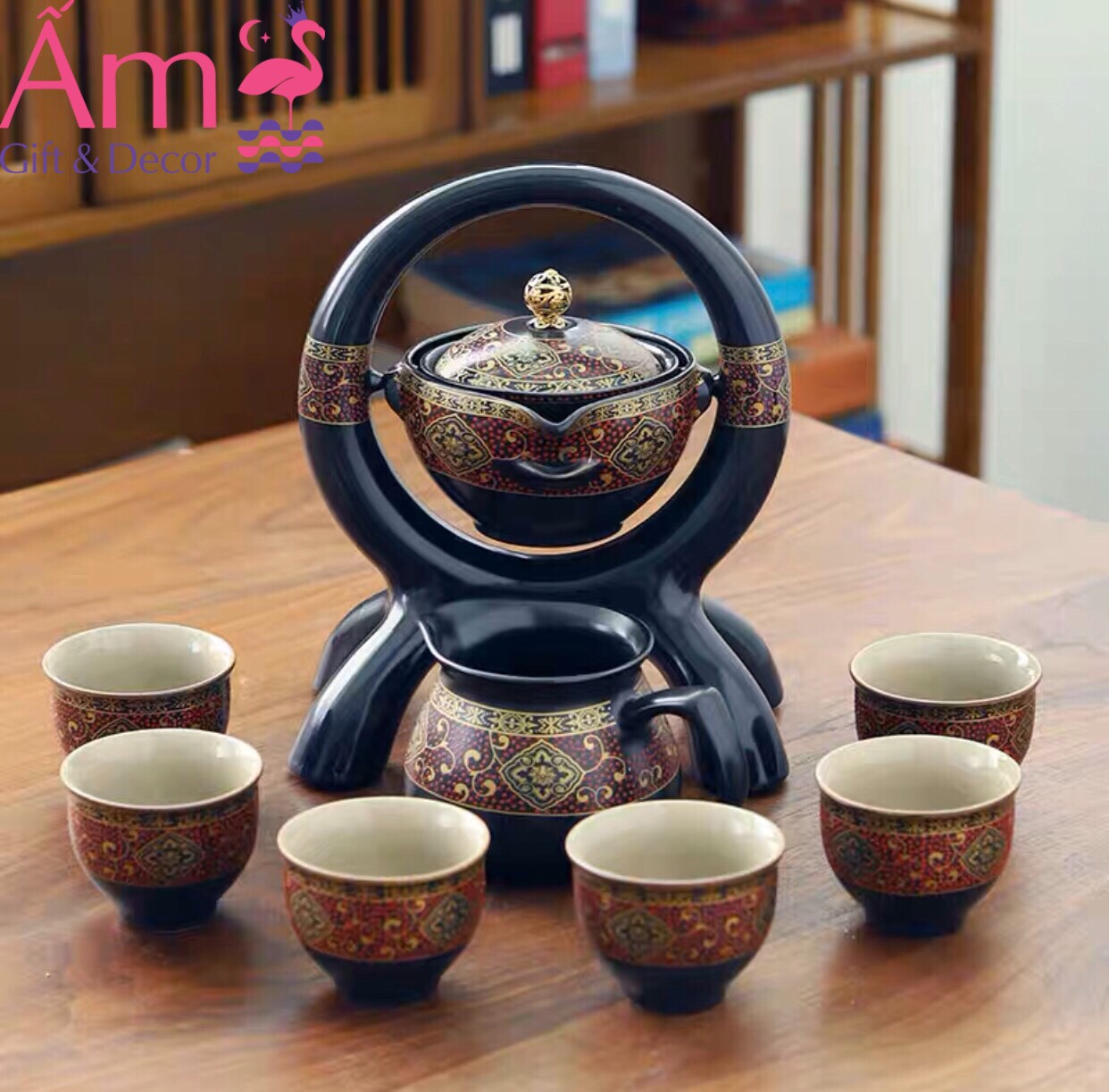Bộ Ấm Chén Pha Trà Đạo Hòa Cổ Bằng Gốm Sứ Cao Cấp Ấm Gift Decor