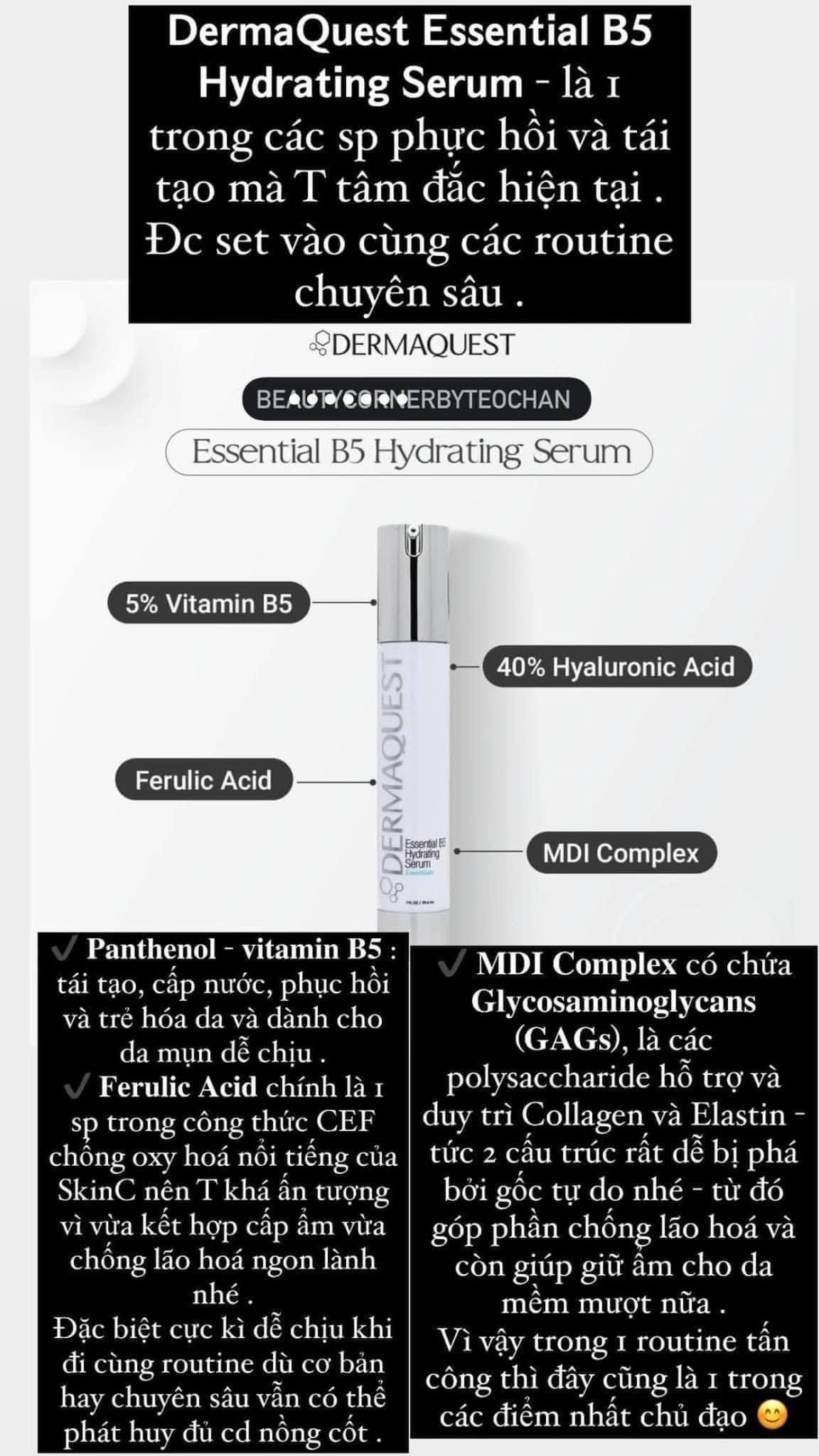 Serum B5 Dermaquest Essential B5 Hydrating dưỡng ẩm phục hồi