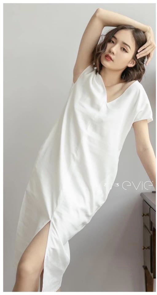 Đầm Suông - Váy Suông Cổ Tim Xẻ Chân Chất Thô Mềm Form Rộng