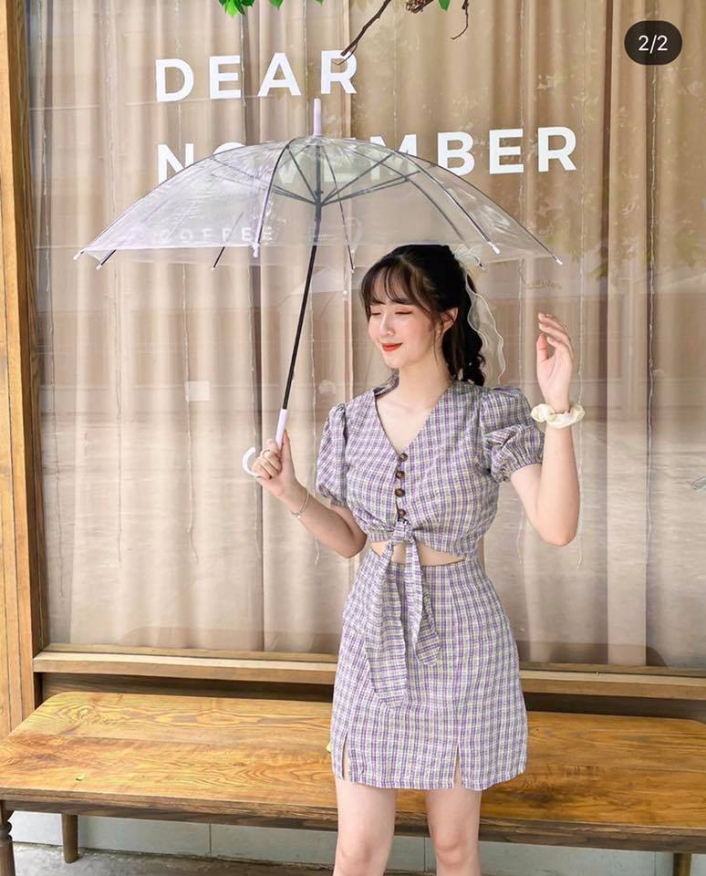 ĐẦM DẠO PHỐ SET CARO NƠ DỄ THƯƠNG