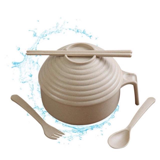 BỘ CA ĂN MÌ TÔM CÓ NẮP ÚP BẰNG LÚA MẠCH (KÈM THÌA, ĐŨA, NĨA)