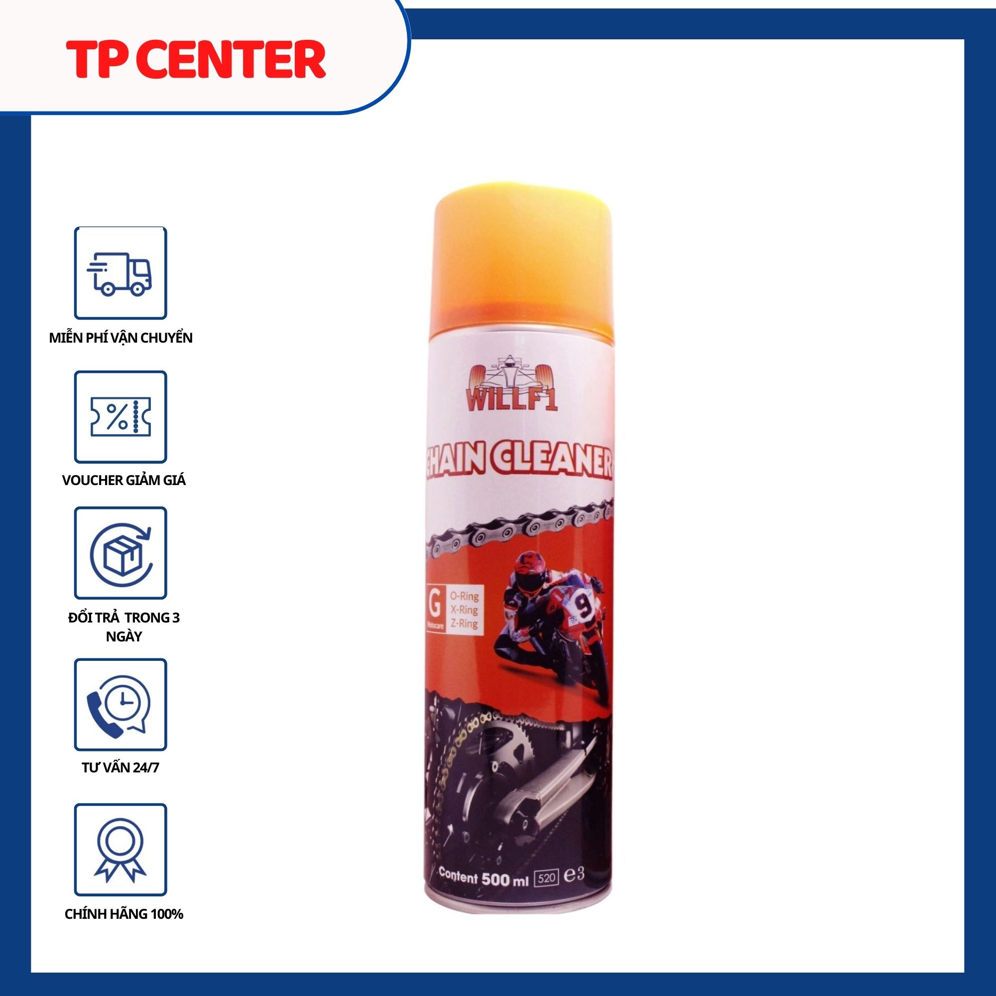 Chai xịt rửa sên xe máy/ moto WILLF1 Chain Cleaner 500ml chuyên dùng rửa sên xe máy