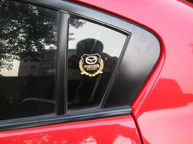 Bộ 2 miếng dán logo kim loại chữ MAZDA bông lúa