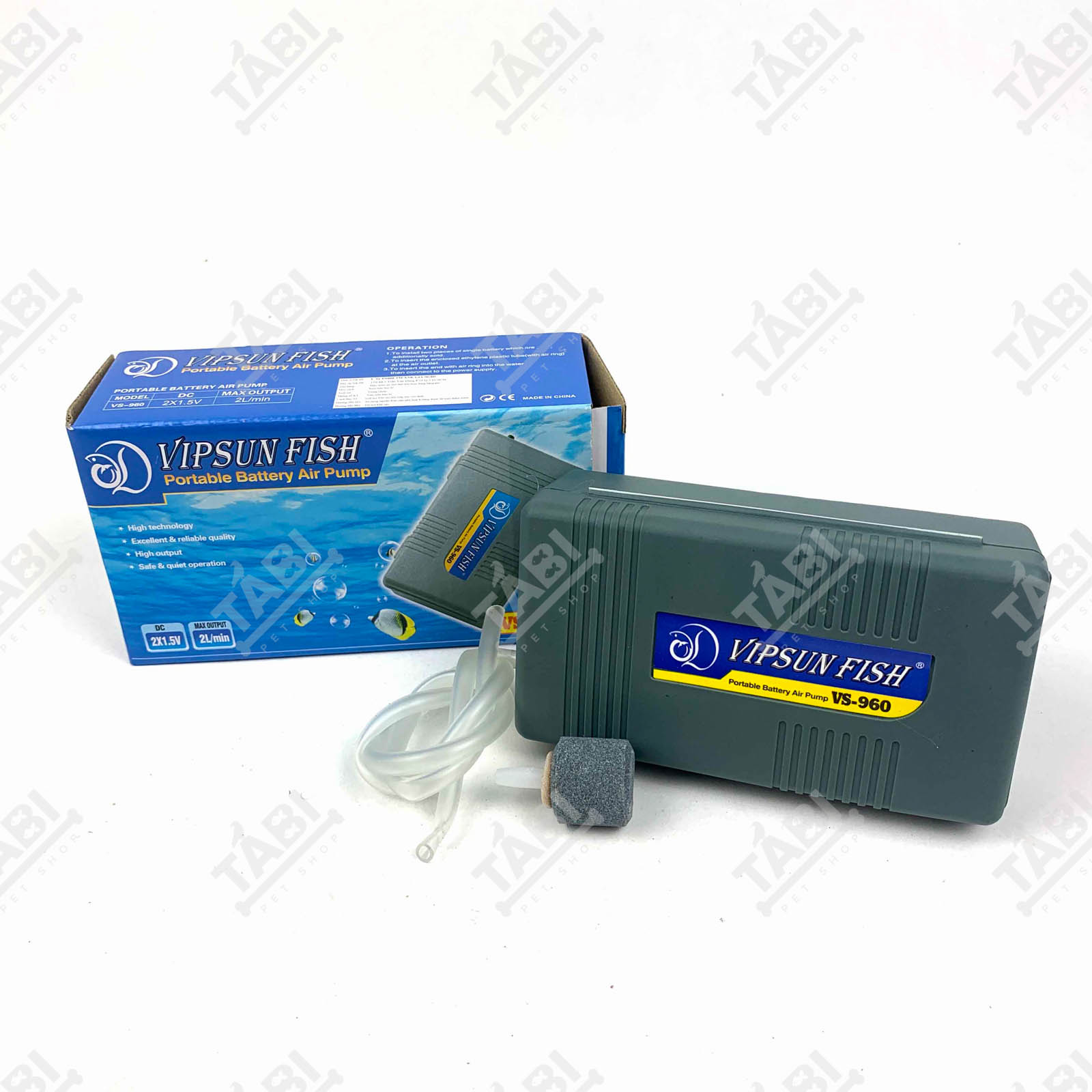 Máy Sủi Khí Oxi 1 Vòi Vipsun VS-960 Chạy Pin Đại -Máy Sủi Khí Oxy Cho Hồ Cá Bể Cá Cao Cấp ( Tặng Dây Và Đá Sủi )