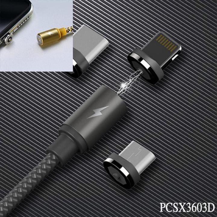 Cáp sạc từ hít nam châm 3 đầu Android và iPhone 360 độ dây dù