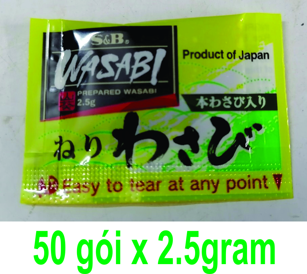50 gói x 2.5g Gia vị mù tạt xanh wasabi Japan S&B Prepared Wasabi Sachet