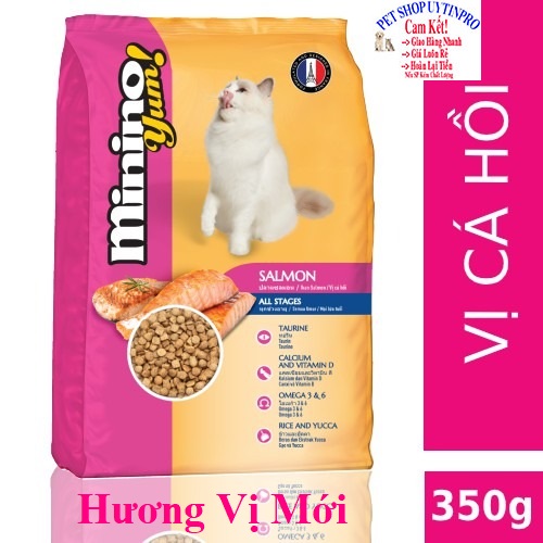 [Hoàn tiền 10%]  THỨC ĂN CHO MÈO Minino Yum dạng hạt Vị cá Hồi Gói 350g Thương hiệu Pháp - Pet shop Uytinpro