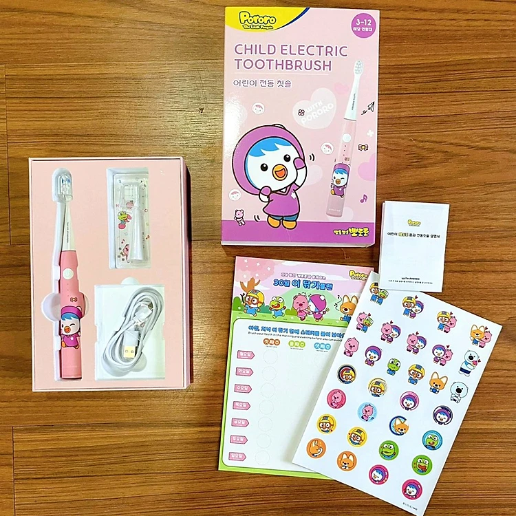 Bàn chải điện sóng âm cho bé Pororo Kids Hàn Quốc loại bỏ mảng bám trên răng hiệu quả