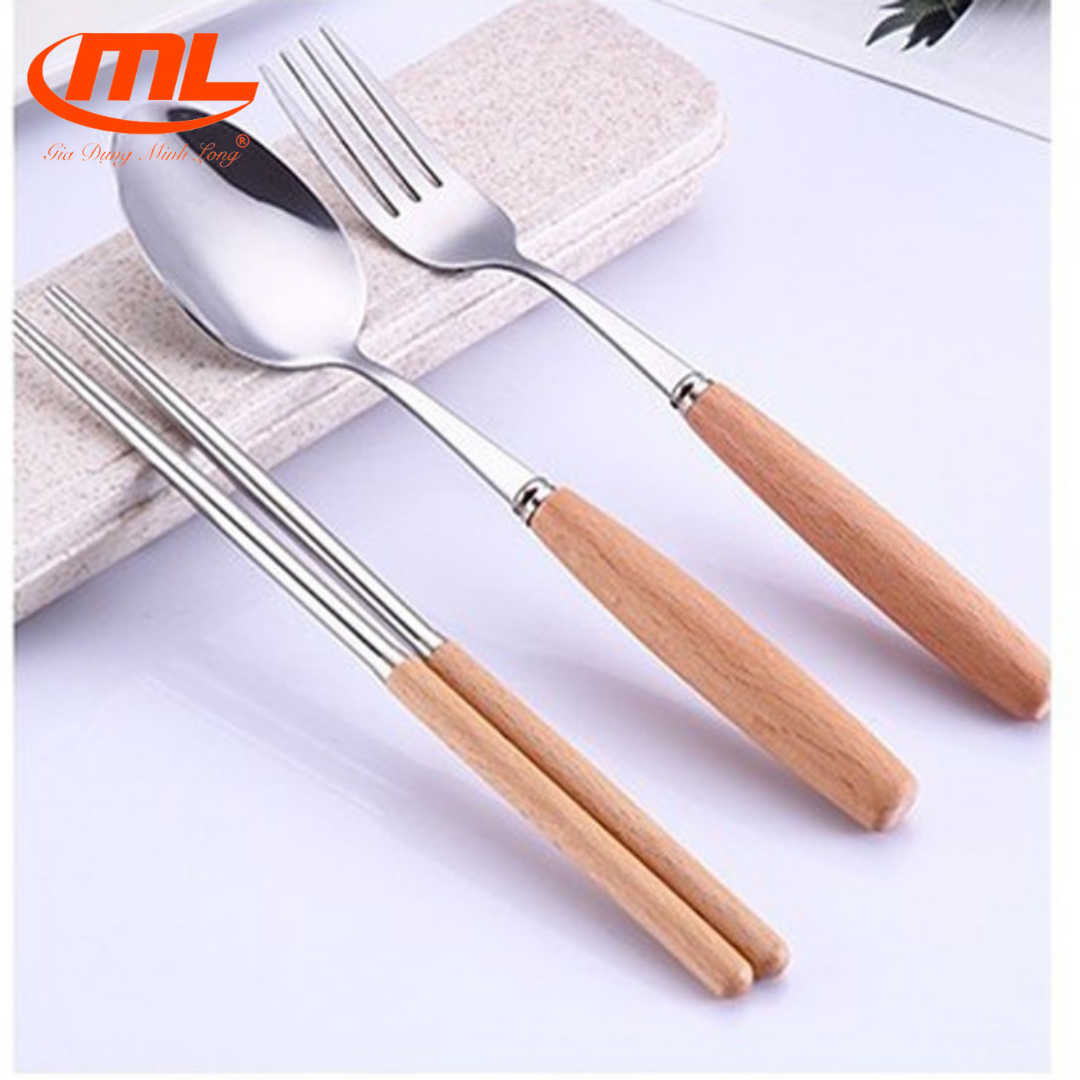 SET BỘ ĐŨA THÌA 3 MÓN INOX CÁN GỖ