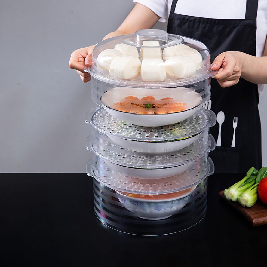 Lồng bàn đậy thức ăn 5 tầng dữ nhiệt tốt -khay đậy thức ăn thông minh trong suốt