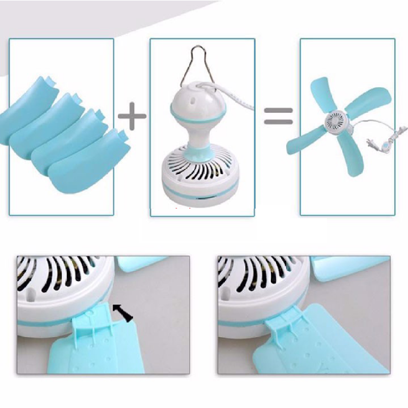 Quạt treo trần Mini 4 cánh (Trắng phối xanh)