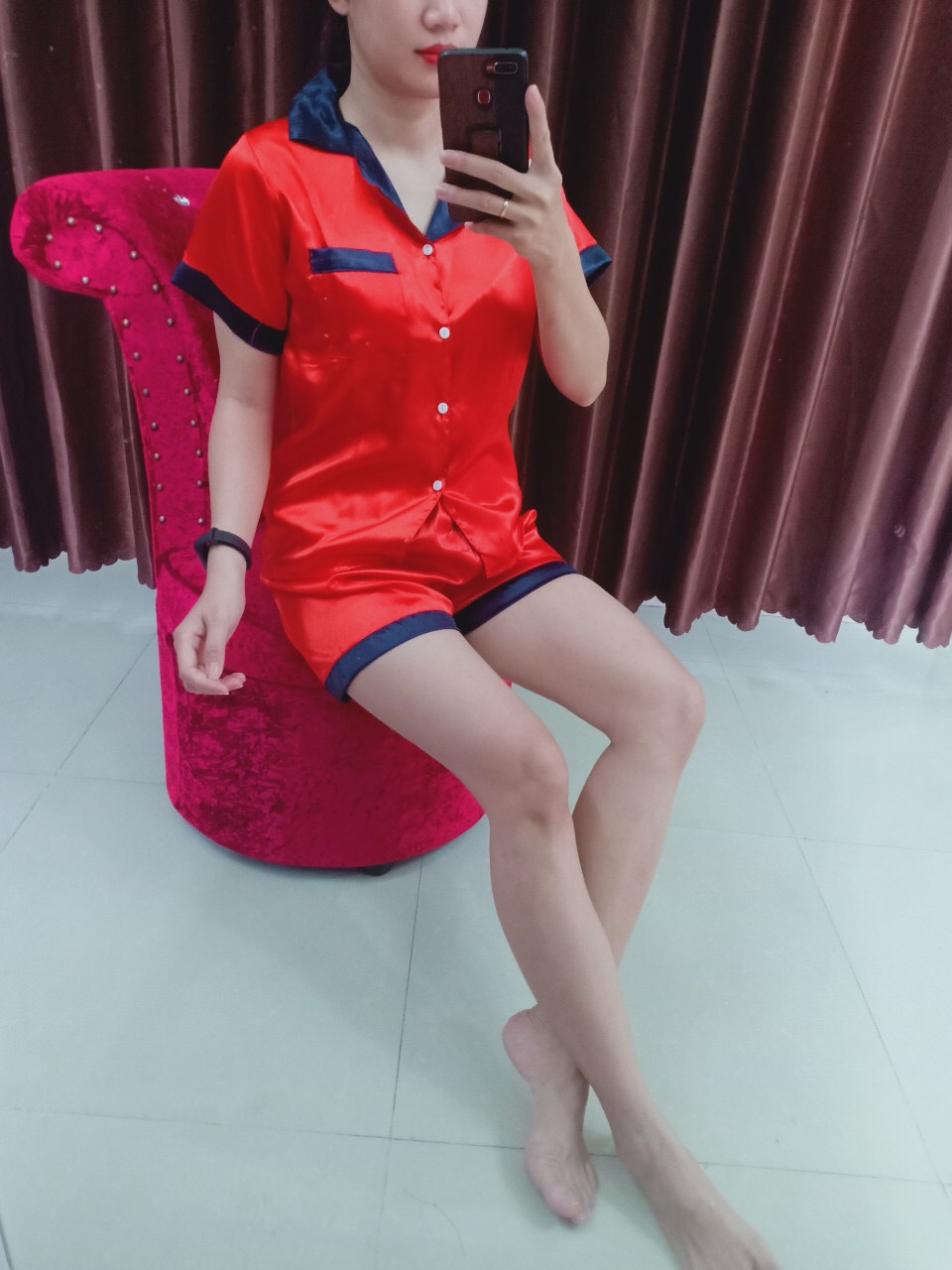 [HCM]Đồ Bộ Pijama Phi Lụa + Quần đùi +vải phi lụa+ dưới 60kg-005