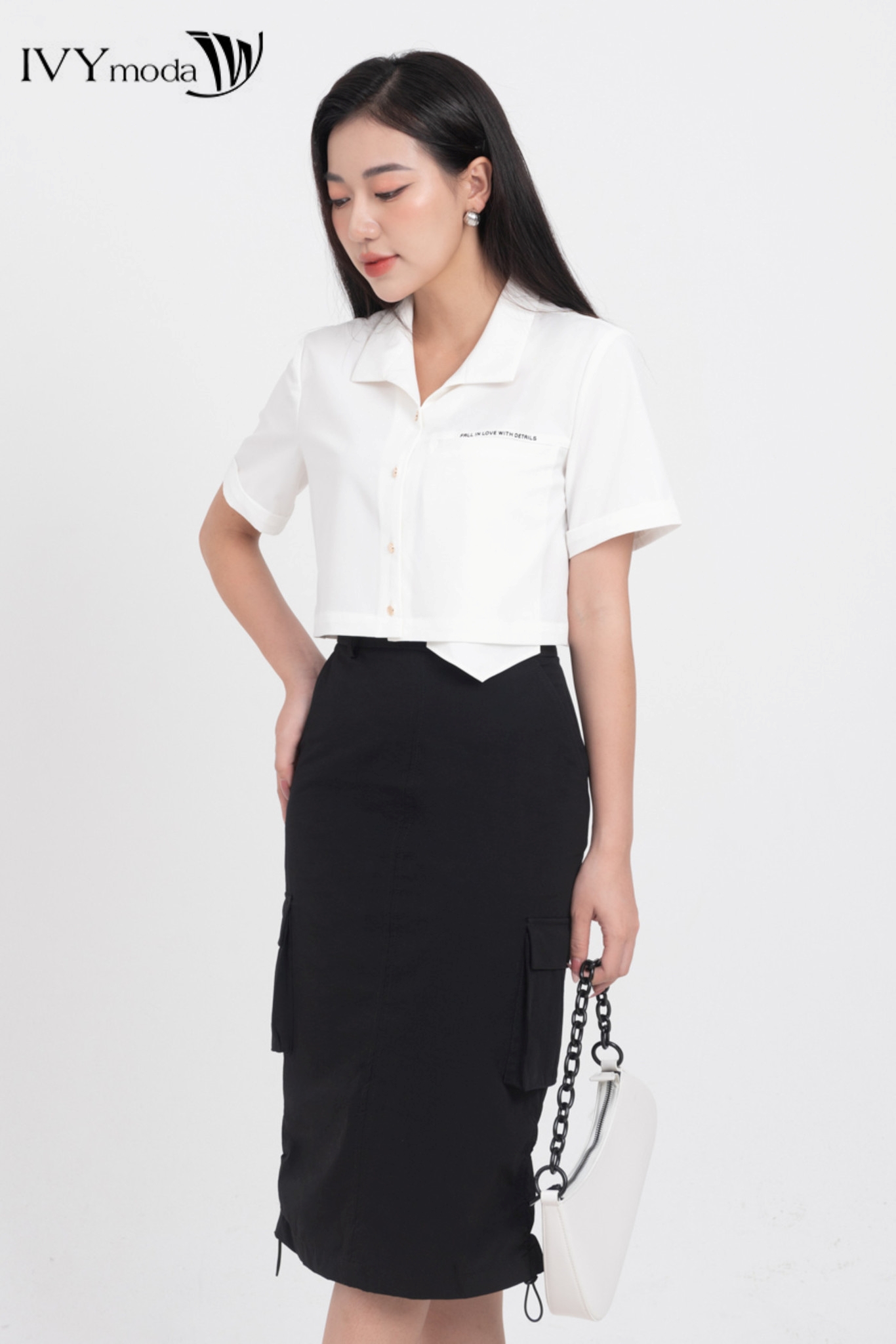 Áo sơ mi Croptop trắng IVY moda MS 16B9485