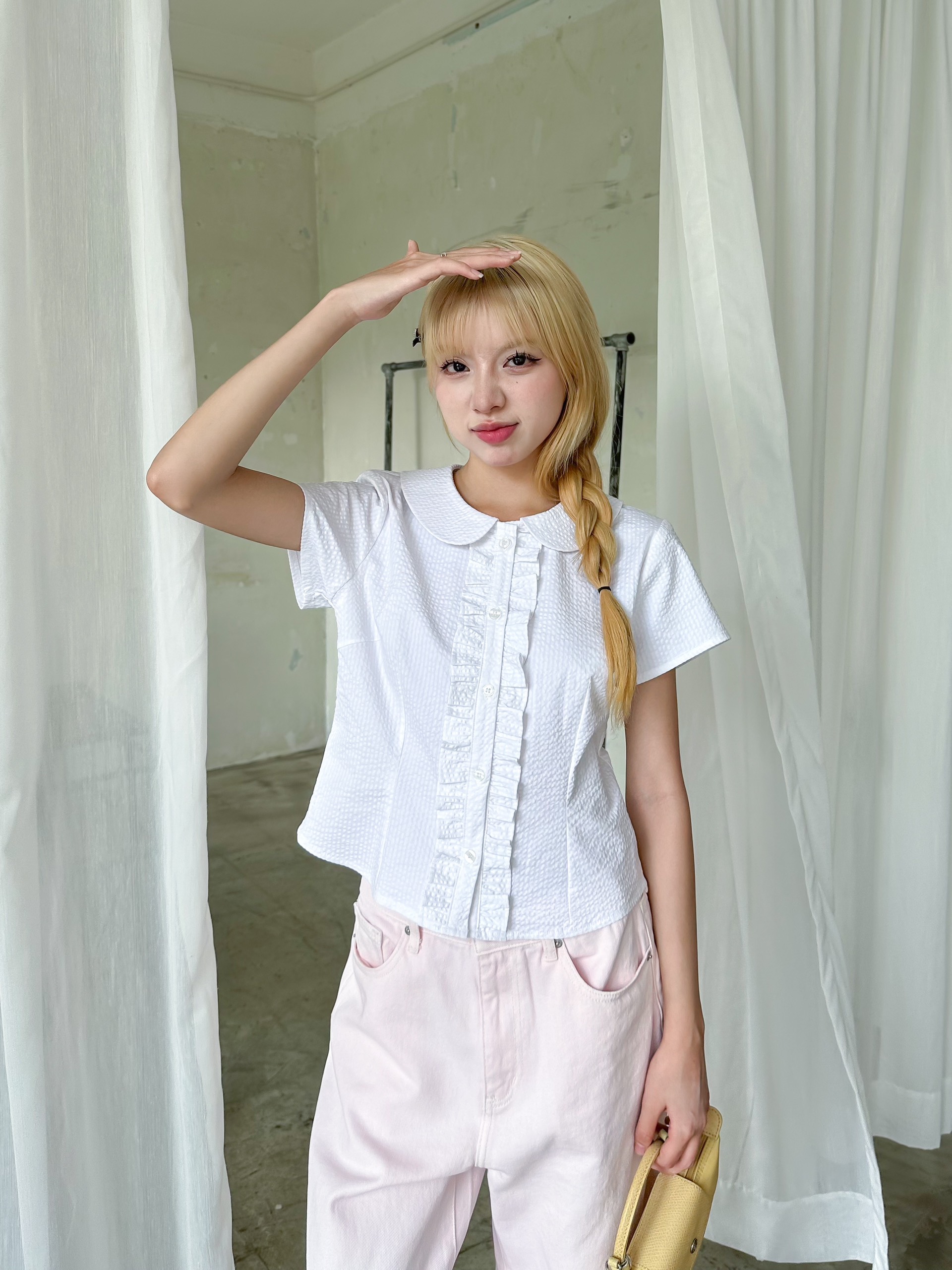 KIDO - Áo sơ mi tay ngắn phối bèo POPLIN TOP
