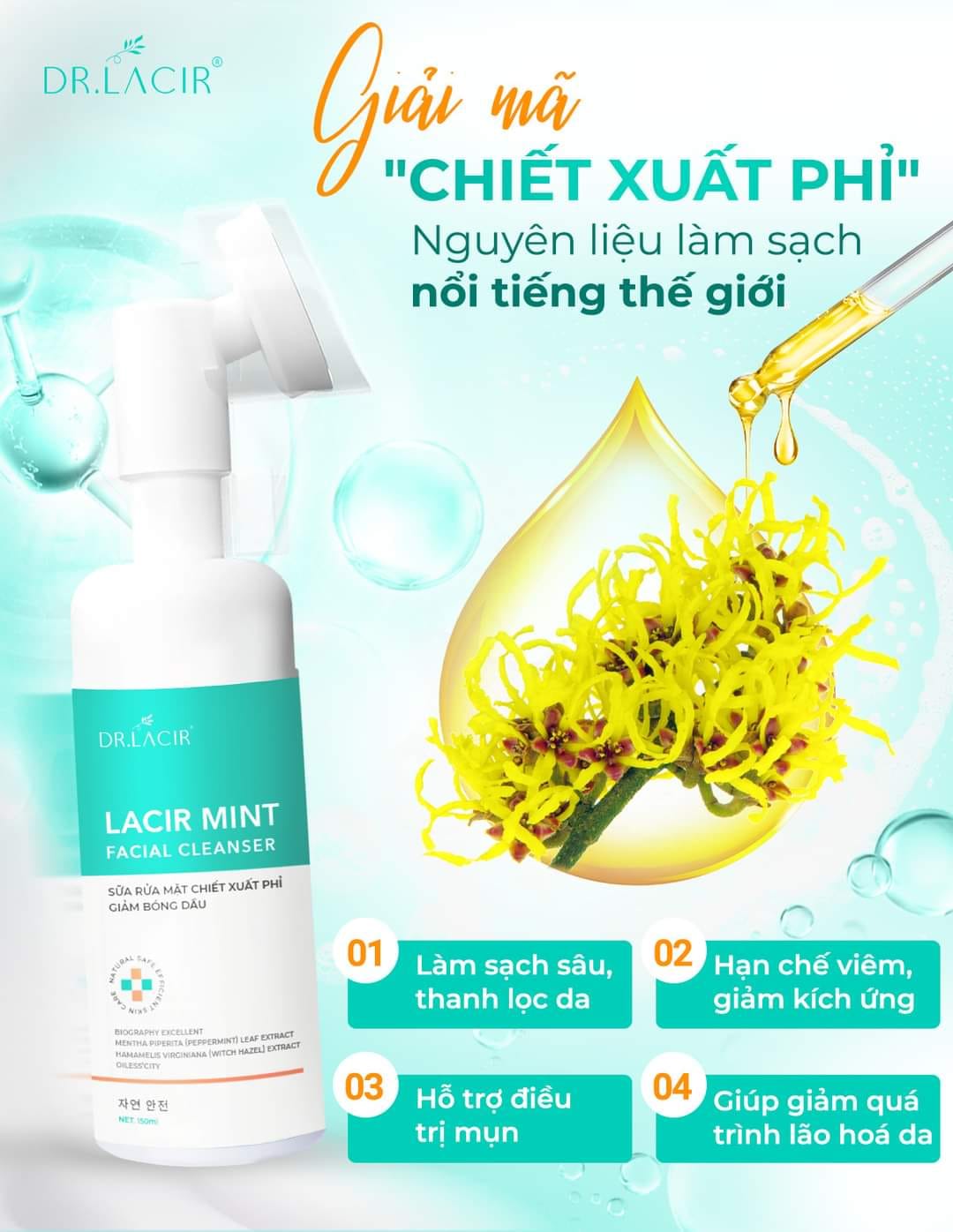 Sữa rửa mặt bạc hà kiềm dầu Dr Lacir 150ml