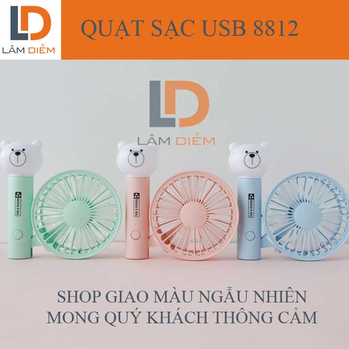 QUẠT CẦM TAY SẠC USB GẤP GỌN CÓ ĐÈN LED 8812