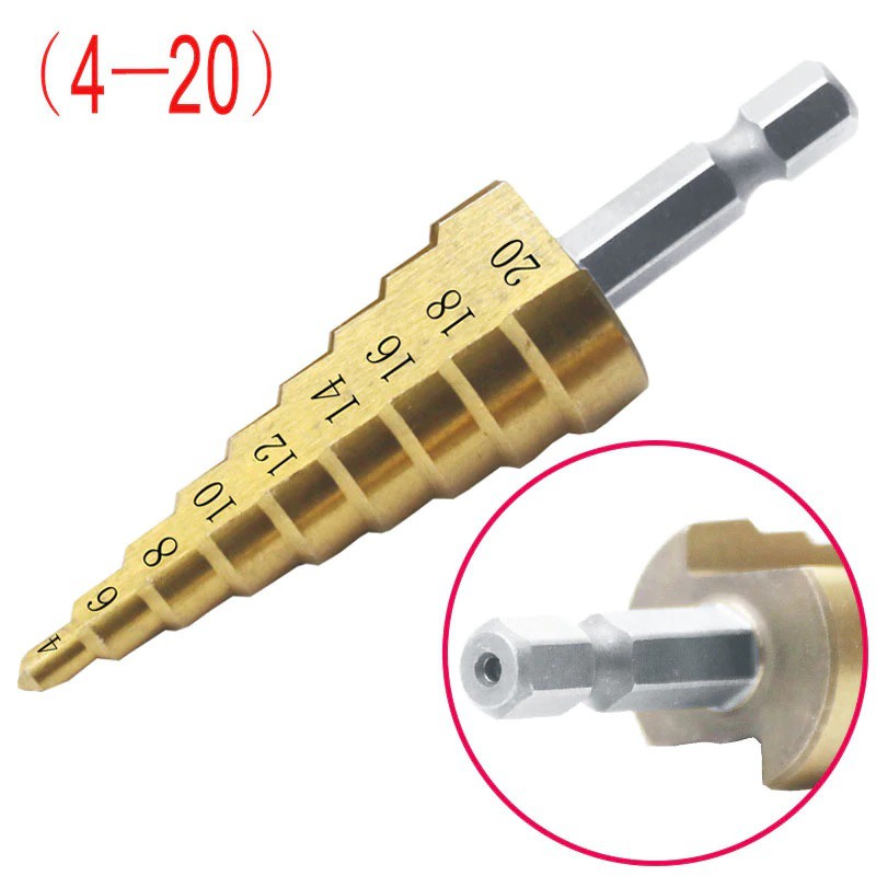 Bộ 3 mũi khoan tháp titanium 4 -20mm