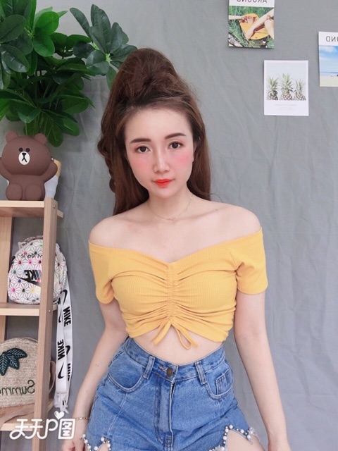 Áo Croptop Dây Rút Mặc Được 2 Kiểu