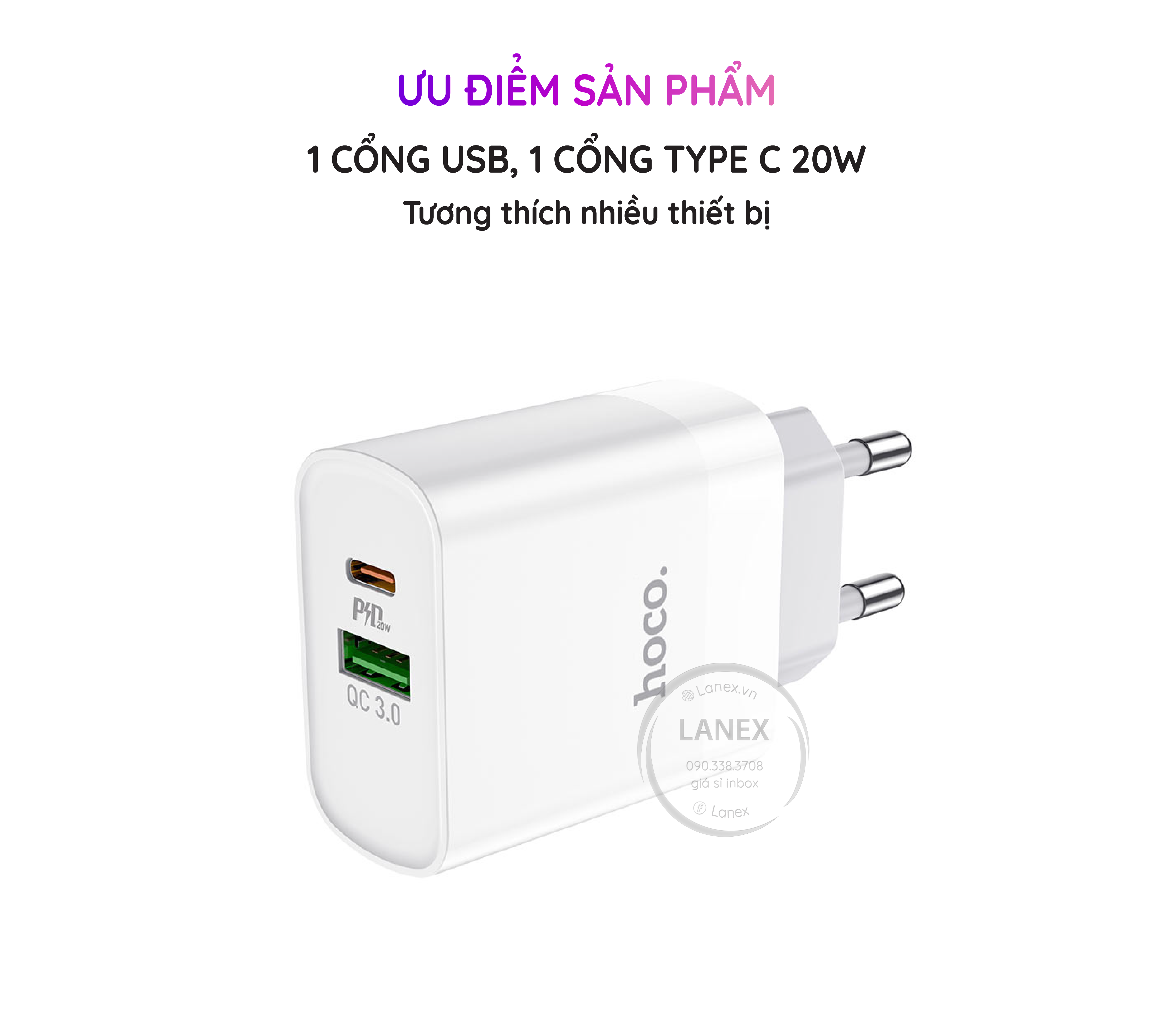 Cóc Sạc Nhanh Hoco C80a 1 Cổng Usb Pd Qc3.0 20w