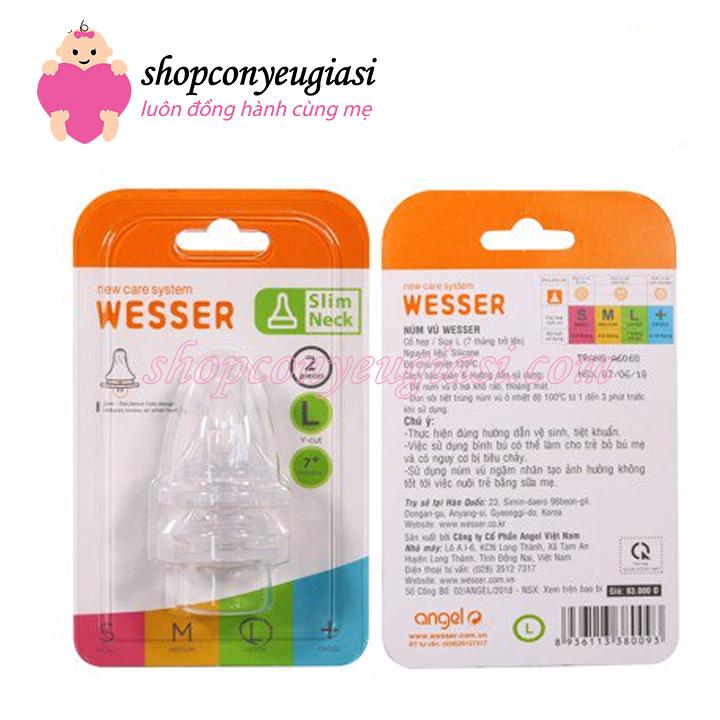 Núm ty wesser silicon cổ hẹp - new - size s m l + - vĩ 2 cái