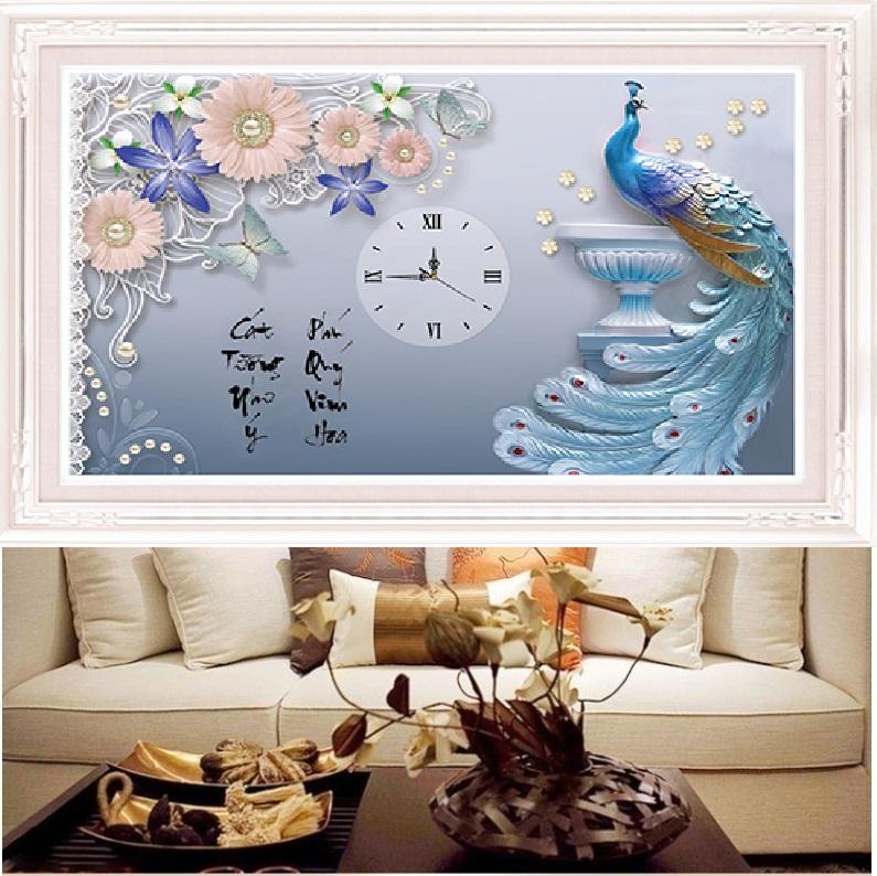 Tranh đính đá Đồng Hồ Phú Quý Cát Tường LV190 kích thước 68X45cm
