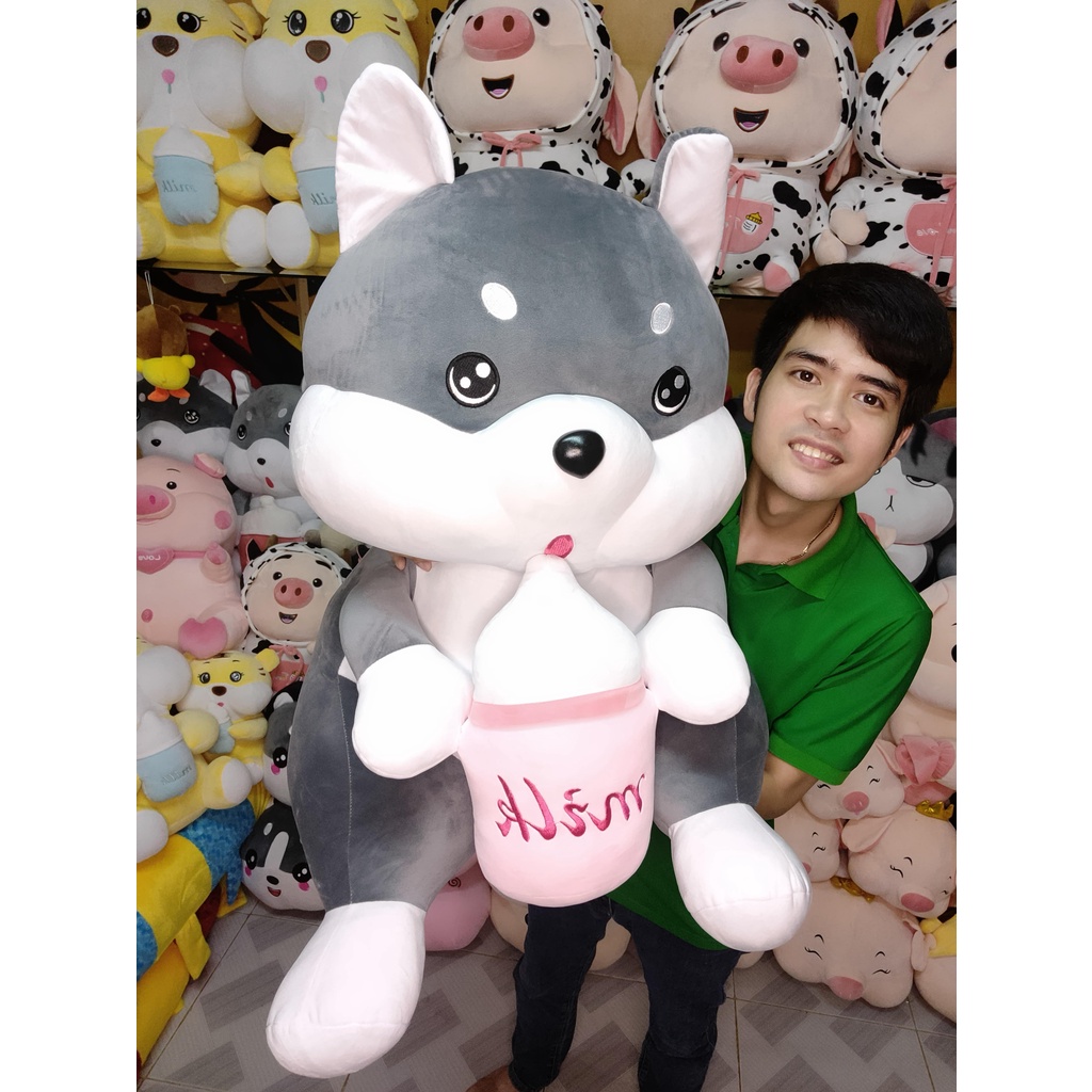 Chó Ôm Bình Sữa gấu bông husky mềm mịn