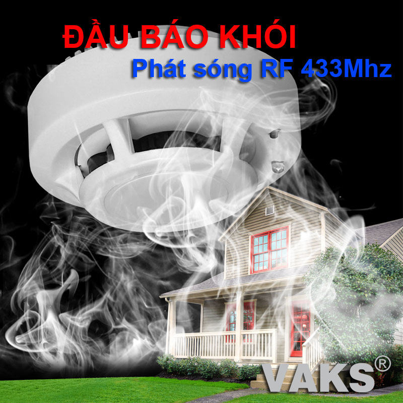 Đầu báo khói không dây - phát sóng rf 433mhz - 100 mét - vaks sa1201w 433mhz