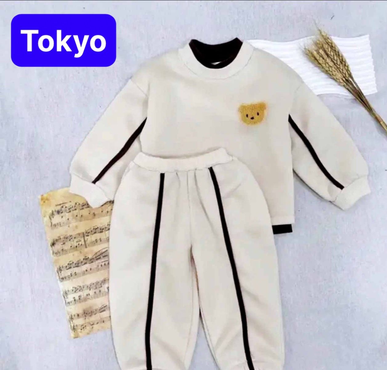 Bộ áo nỉ thu đông siêu xinh thêu mặt gấu nhỏ siêu xinh cho bé trai, set thu đông bé gái sang chảnh -tokyo fashion