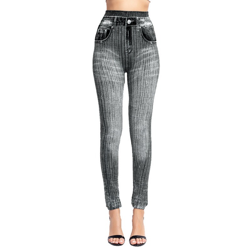 1Pcs Fashion Women High Waist Pencil Denim Pants Print Leggings Stretchy Slim Print Jeans