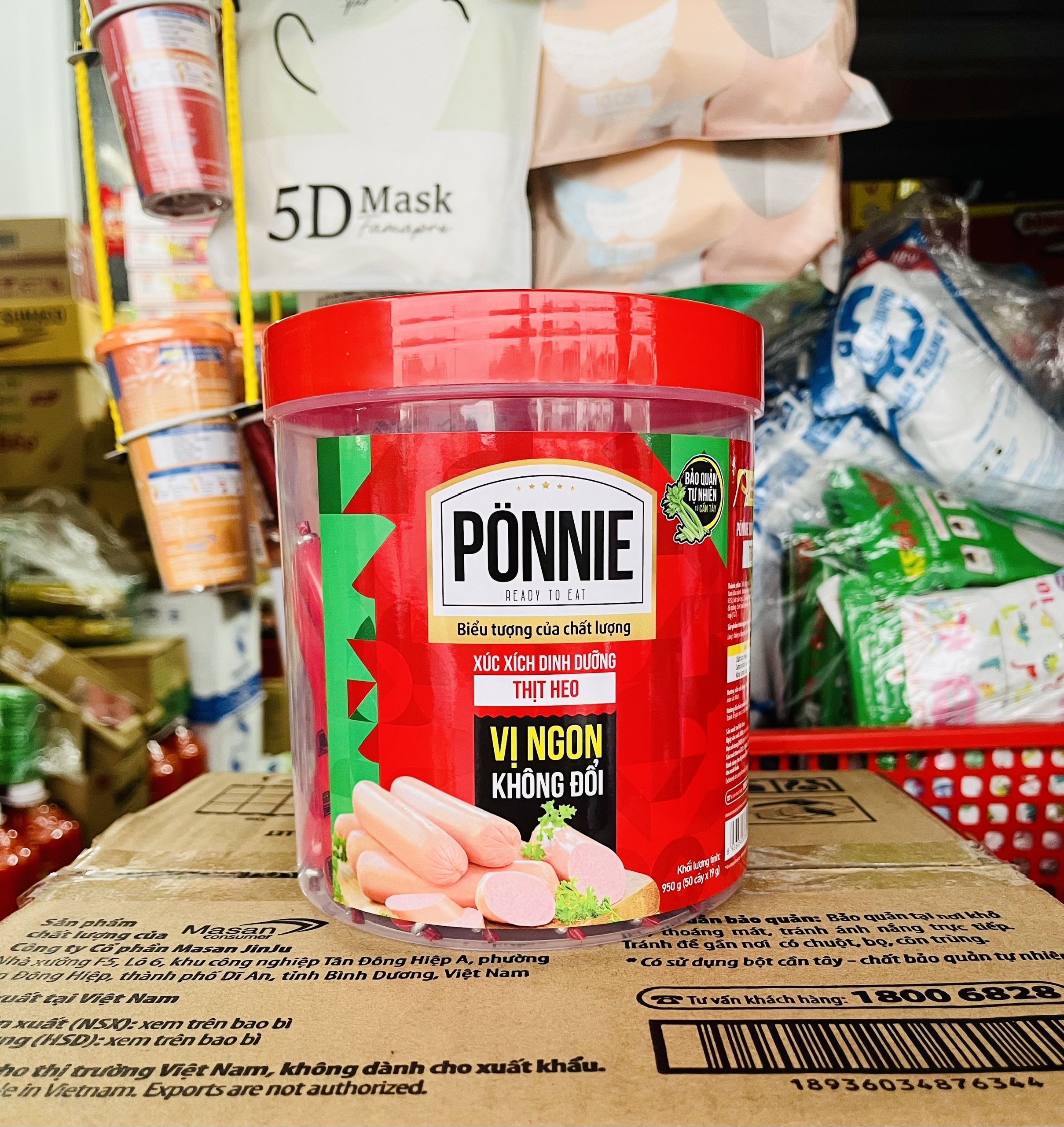 (MẪU MỚI) Hũ (50 cây x 19g) Xúc xích dinh dưỡng thịt heo Ponnie - Bảo quản tự nhiên từ cần tây