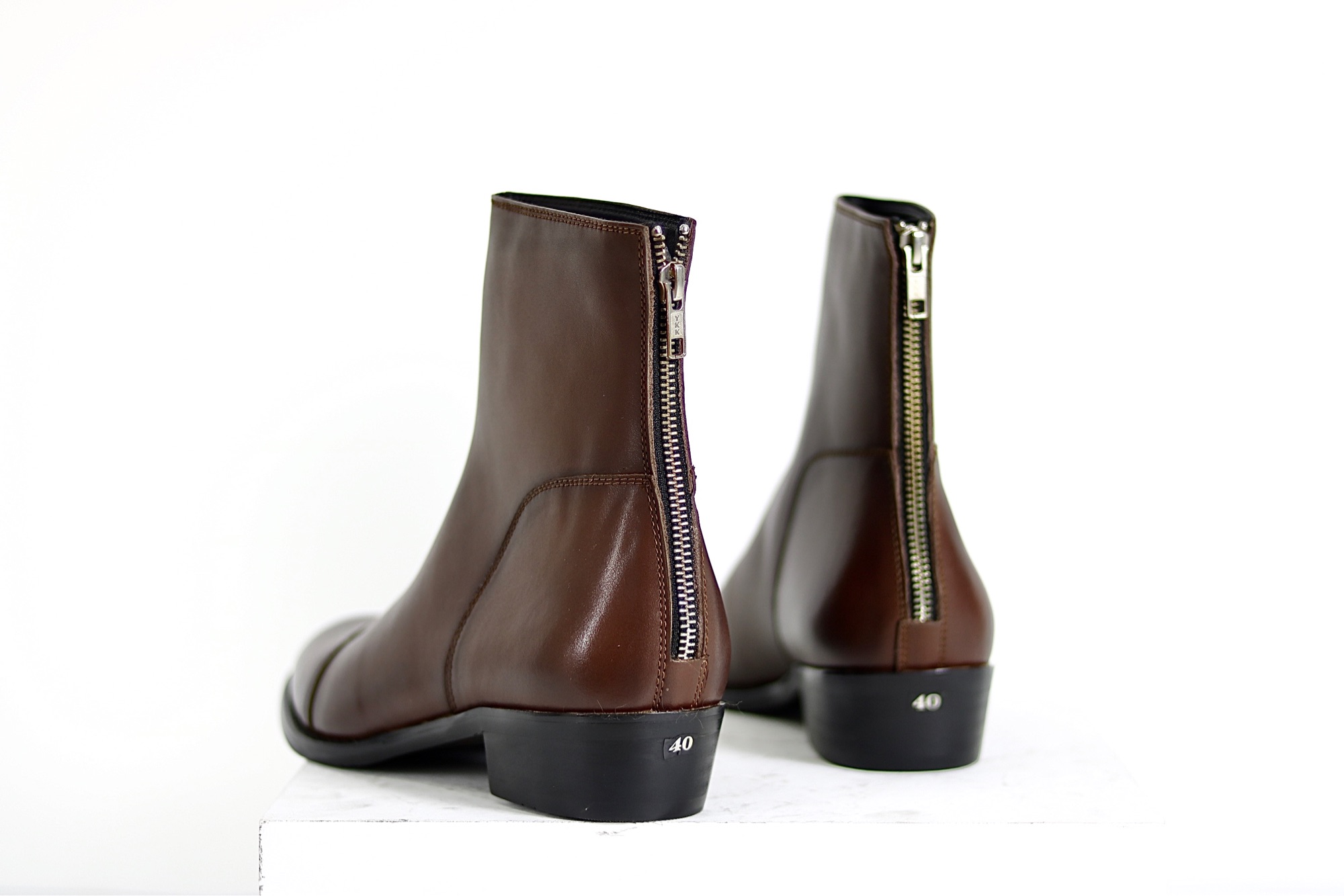 Giày nam Back Zip Boot Red Brown High Heel