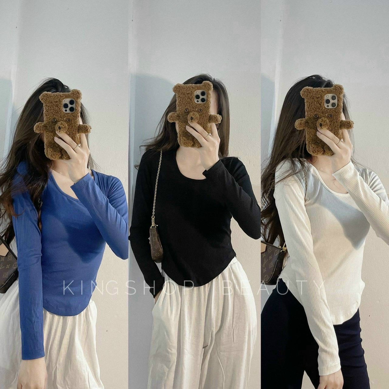 Áo thun gân cổ vuông tay dài vạt bầu ôm dáng thời trang mc