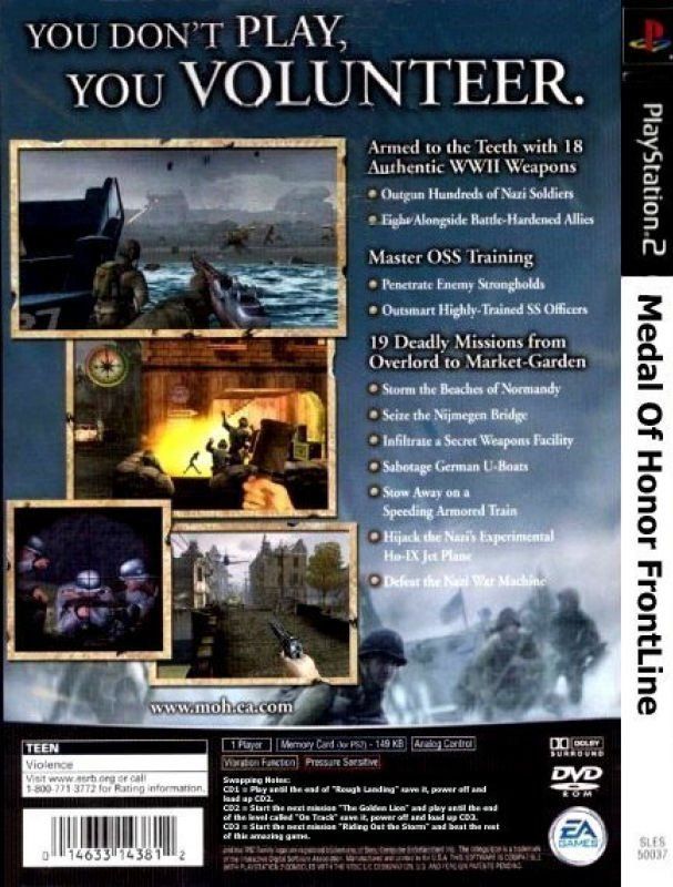 Đĩa game PS2, Medal of Honor: Frontline. (bắn súng góc nhìn thứ nhất) cho PS2