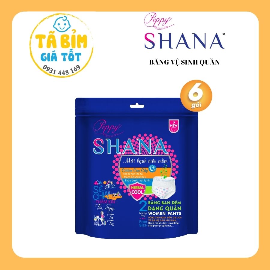 HCMCombo 6 gói băng vệ sinh quần cao cấp SHANA dùng ban đêm 2 miếng gói