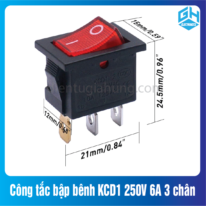 Công tắc bập bênh KCD1 250V 6A 3 chân