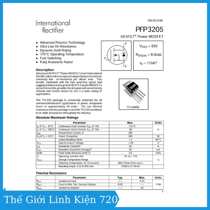Mosfet  IRF3205 TO-220 hàng Zin