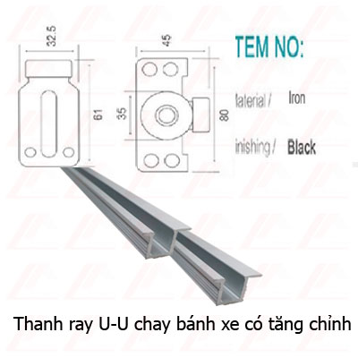 Combo 4 cặp ray trượt cửa lùa u đài loan