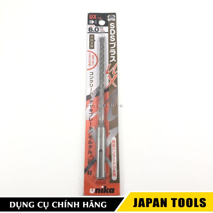 Mũi khoan bê tông 4 cạnh 6.0x160mm chuôi gài Sds Plus Unika UX6.0X160 | Japan Tools