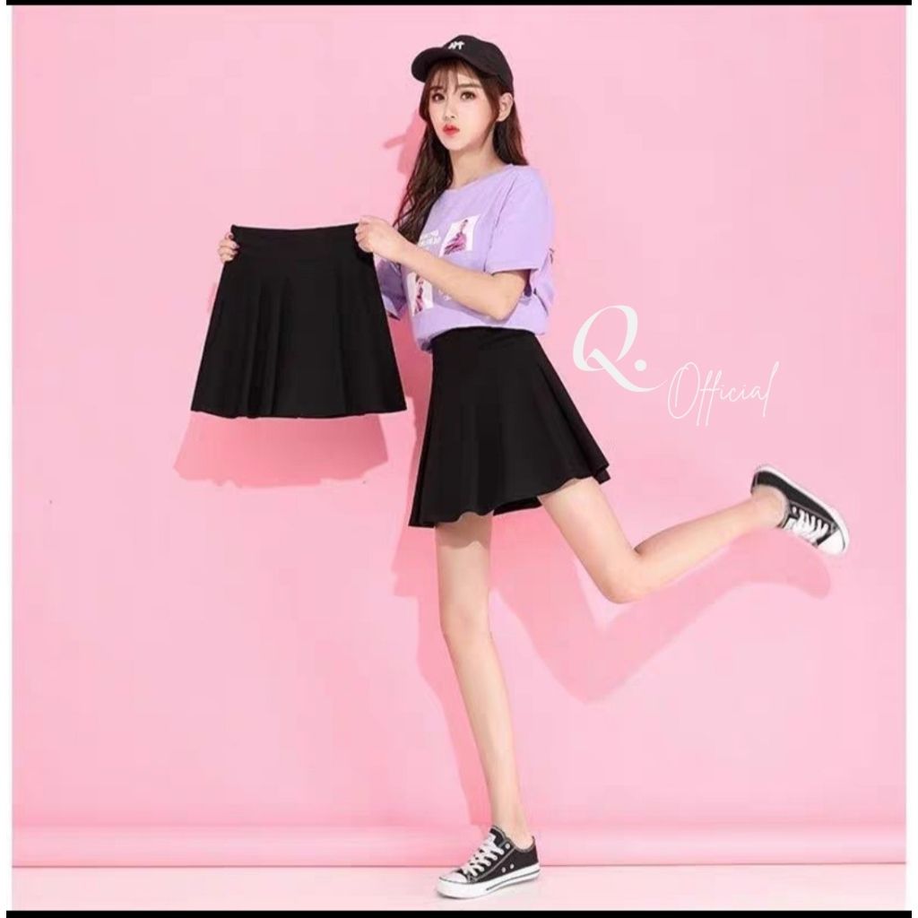 Chân Váy Chữ A Dáng Xòe Vải PoLy Cạp Chun Có Lót Quần Bên Trong