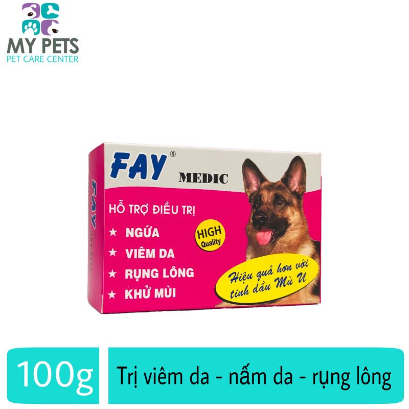 Xà phòng tắm trị nấm da, rụng lông, ve ghẻ chó mèo - Fay Medic 100g