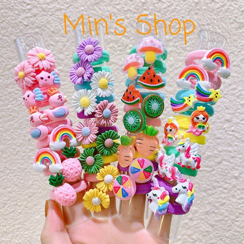 Set 10 thun cột tóc hình xinh xắn cho bé (giao mẫu ngẫu nhiên)