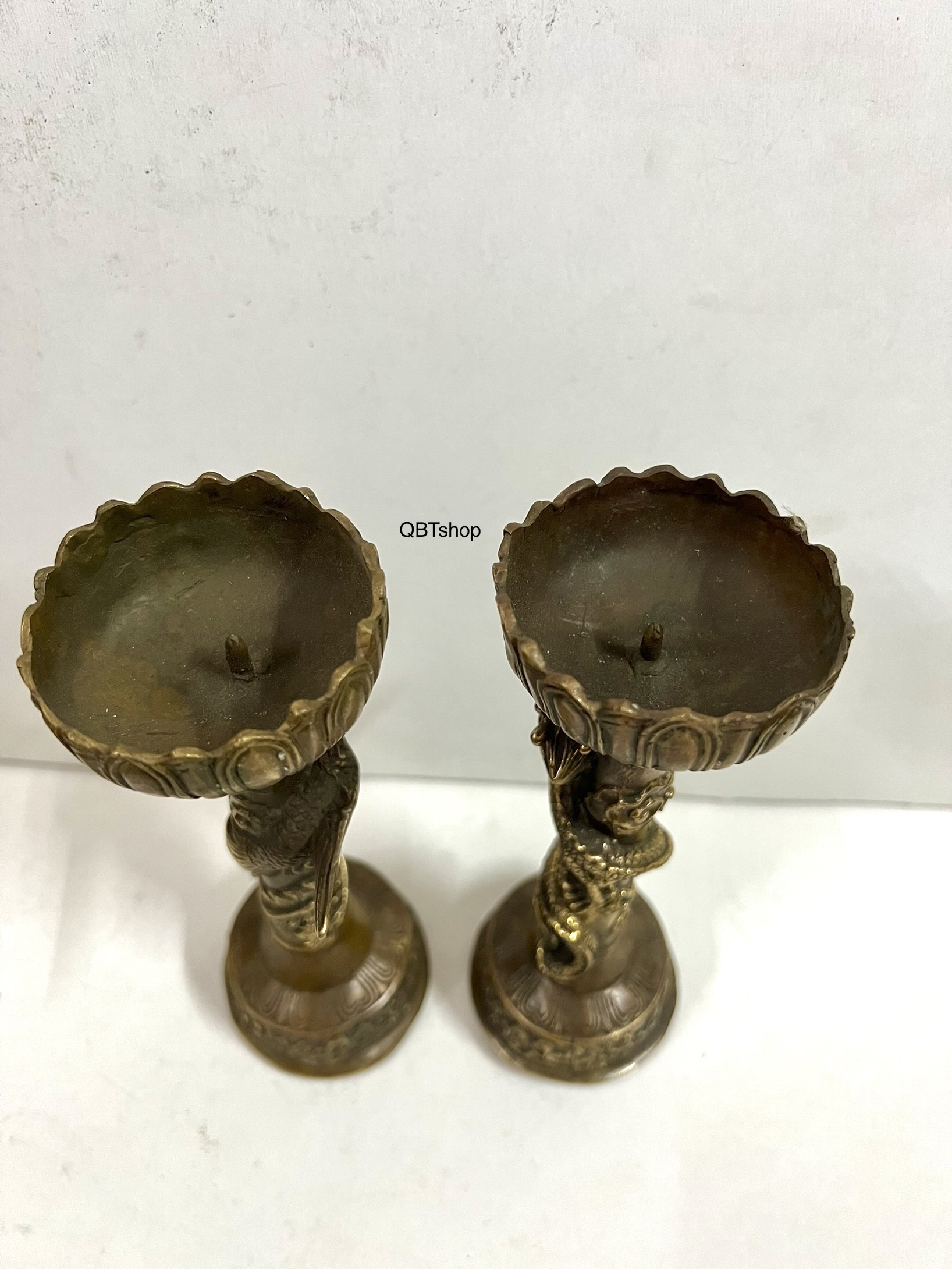 Cặp chân đèn long phụng bằng đồng