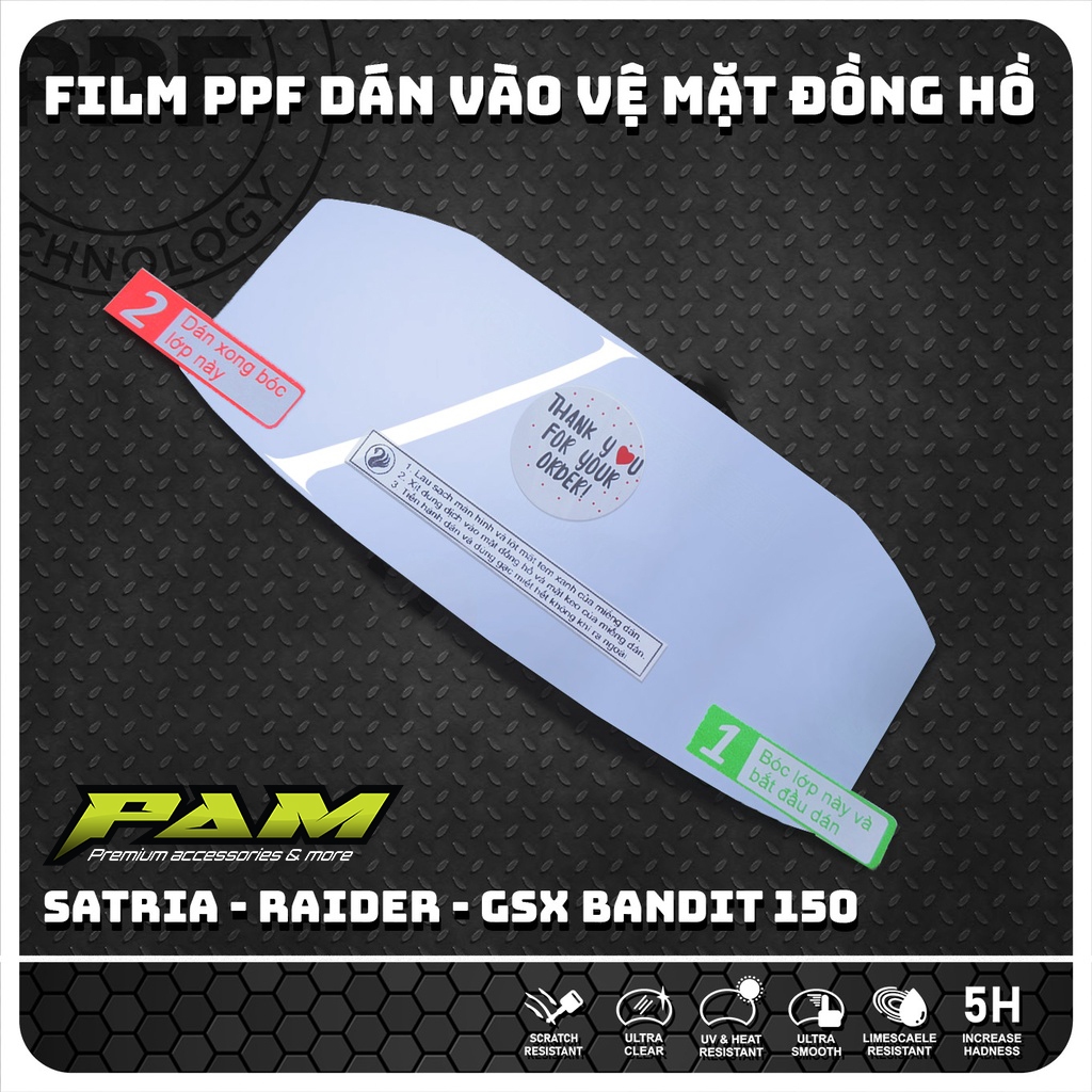 Miếng dán PPF mặt đồng hồ Satria, Raider, GSX, Bandit