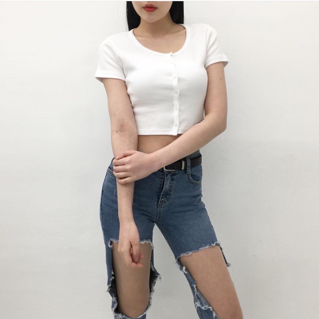 ANLY21 - ÁO CROPTOP THUN ÔM CÀI NÚT
