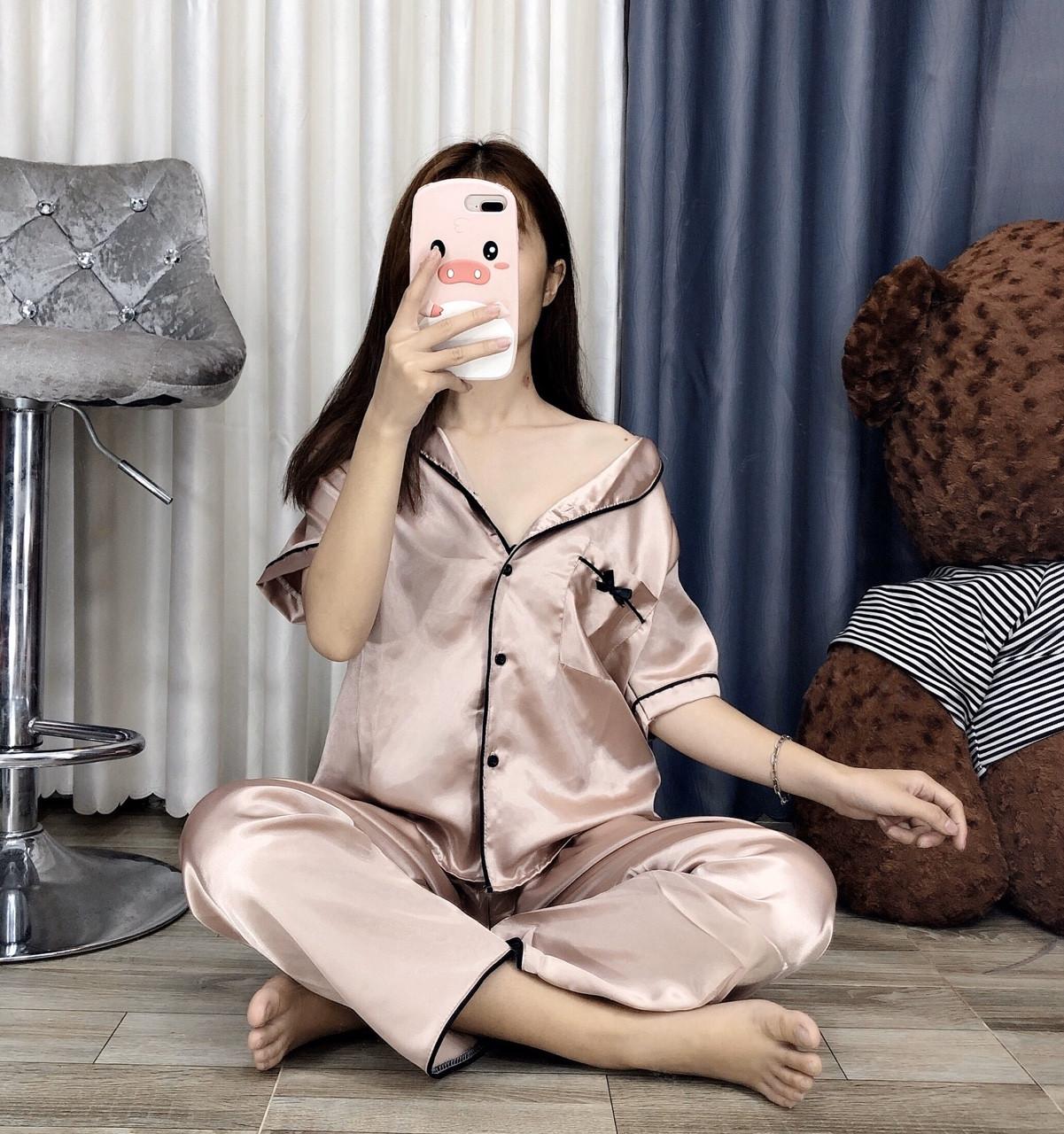 Đồ bộ pijama tay lỡ mặc nhà phi lụa lọa 1 hình thật