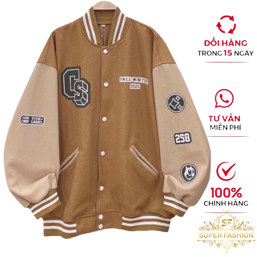 ÁO KHOÁC BOMBER NAM NỮ KIỂU DÁNG BÓNG CHÀY THỜI TRANG IN CHỮ CS THỜI TRANG SUPER FASHION