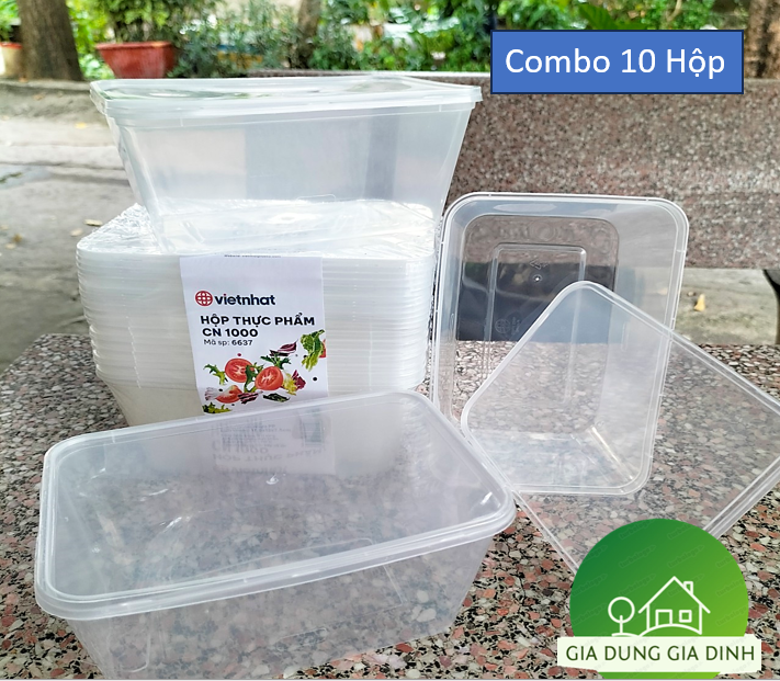 Set 10 hộp nhựa đựng thực phẩm chữ nhật 1000ml việt nhật 6637