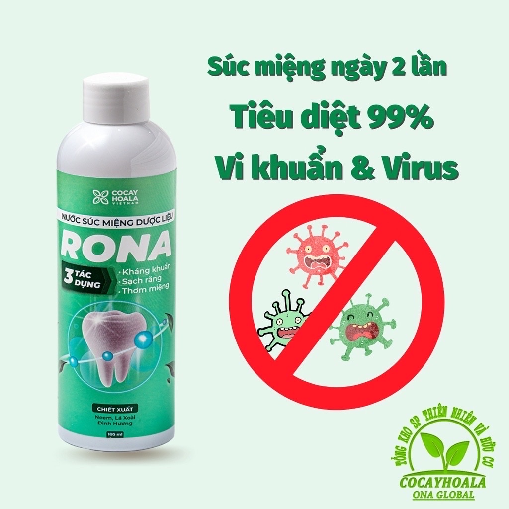 Nước súc miệng dược liệu rona - chai to 180ml  [kháng khuẩn, sạch răng, thơm miệng]