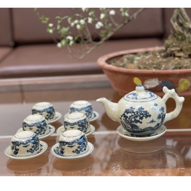 Bộ ấm trà, men rạn cổ vẽ tay Bát tràng cao cấp